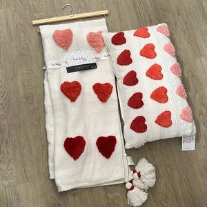 Valentines pillow and blanket set raised hearts and has tassels